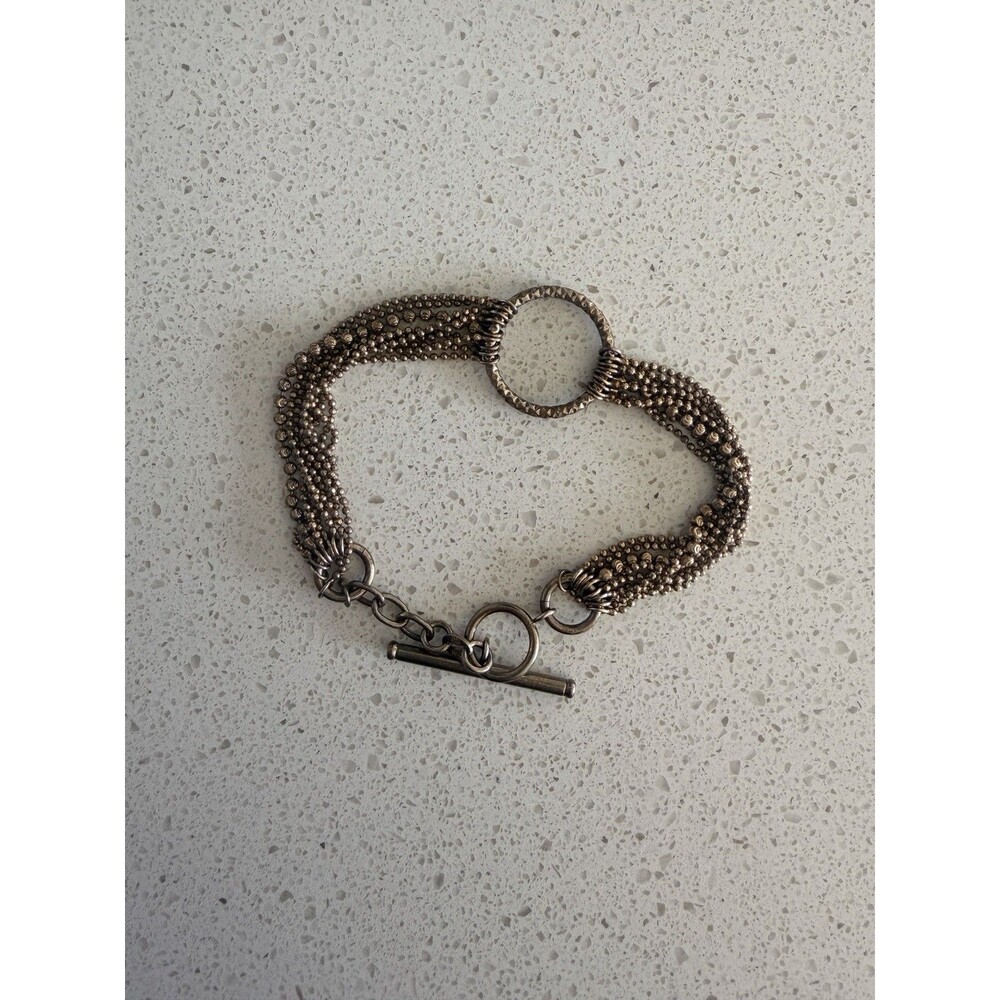 925 Sterling Silver italy Multi Strand chunky Chain Circle Toggle Bracelet Vtg